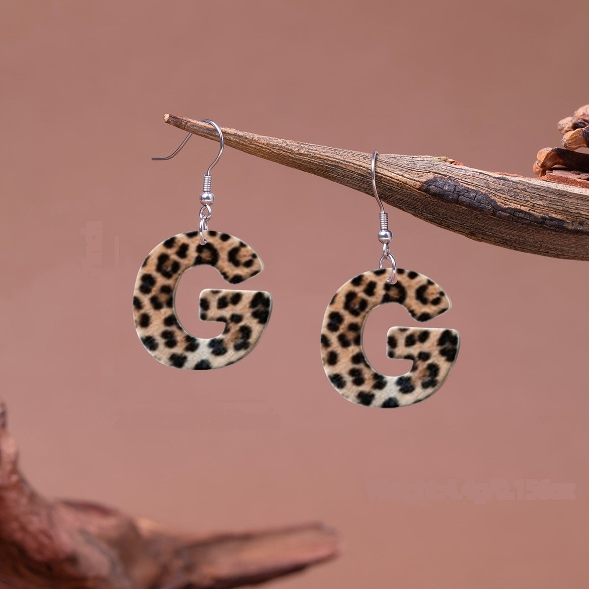 Leopard Print Initial Earrings