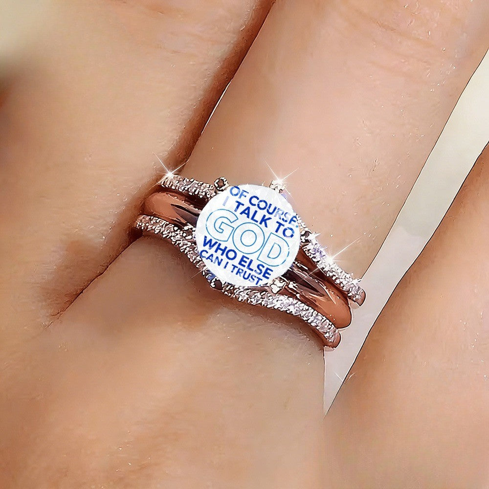 Blue Text Dome Statement Ring