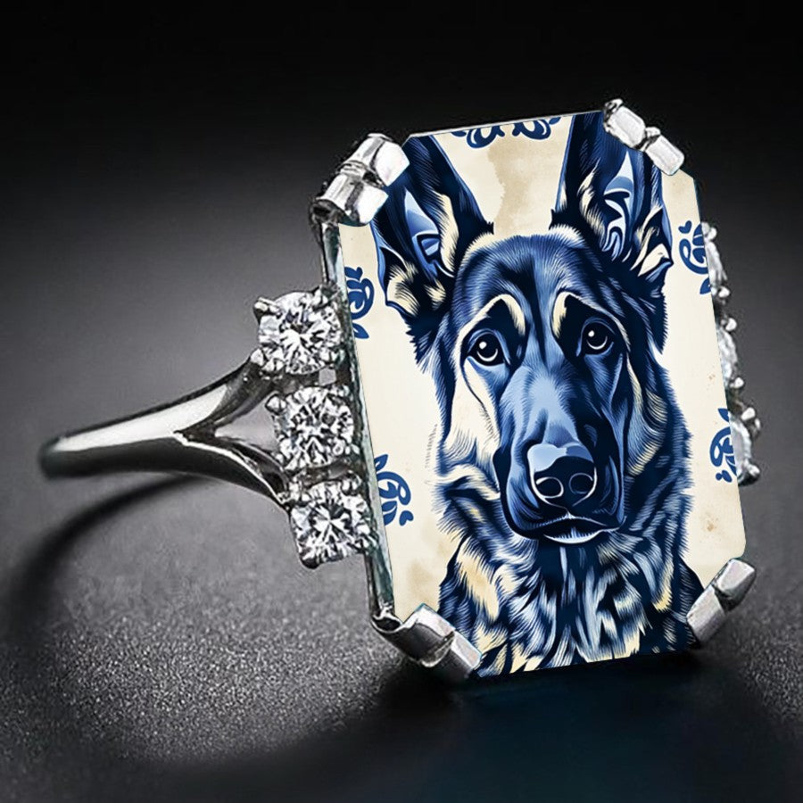 Blue German Shepherd Rectangular Ring