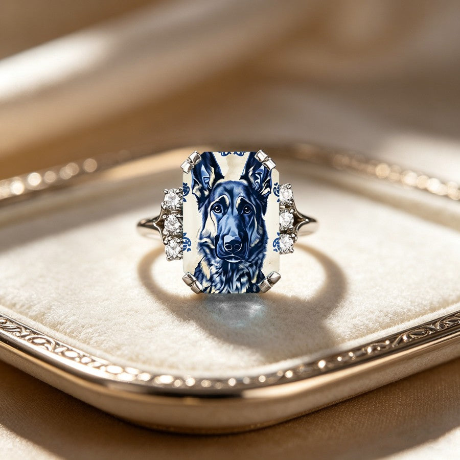 Blue German Shepherd Rectangular Ring