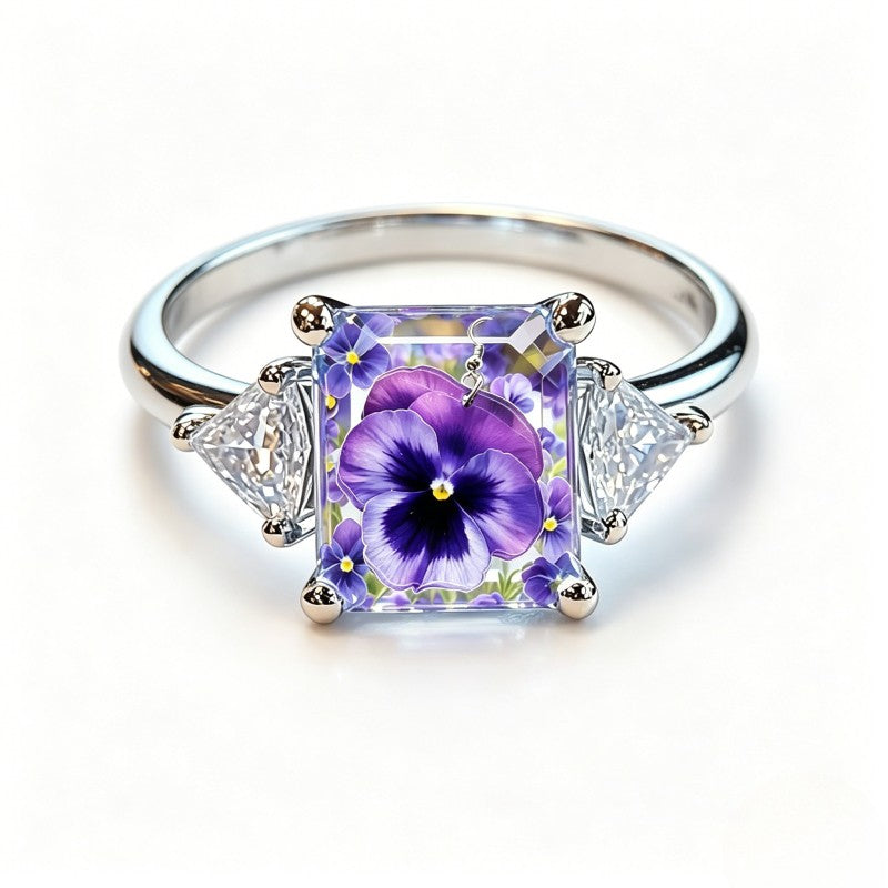 Purple Pansy Square Ring