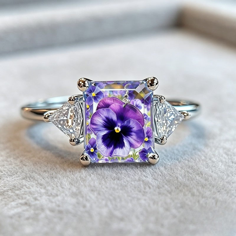 Purple Pansy Square Ring