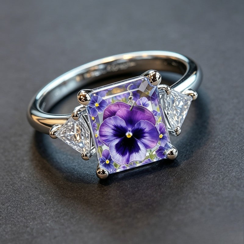 Purple Pansy Square Ring