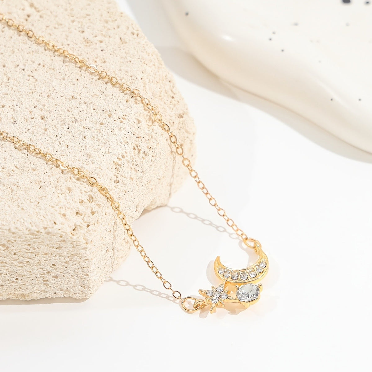 Crescent Moon & Star Cluster Necklace