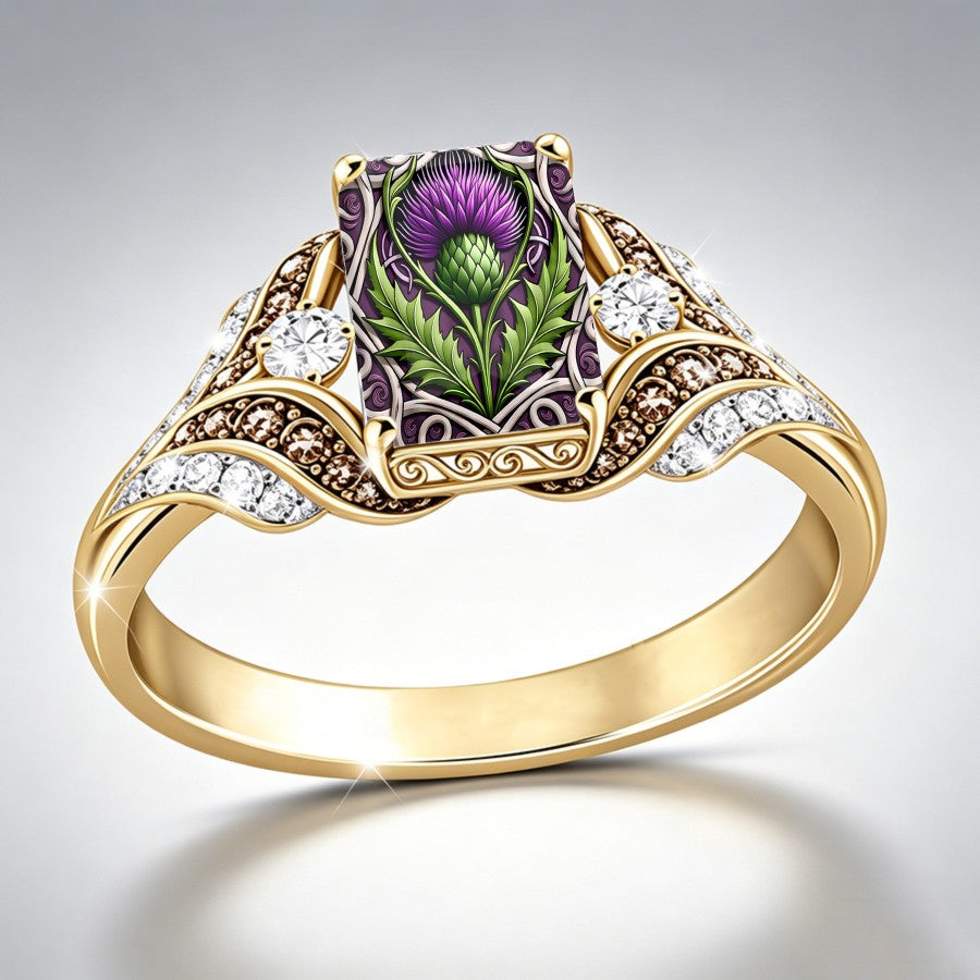 Purple Thistle & Crystal Statement Ring