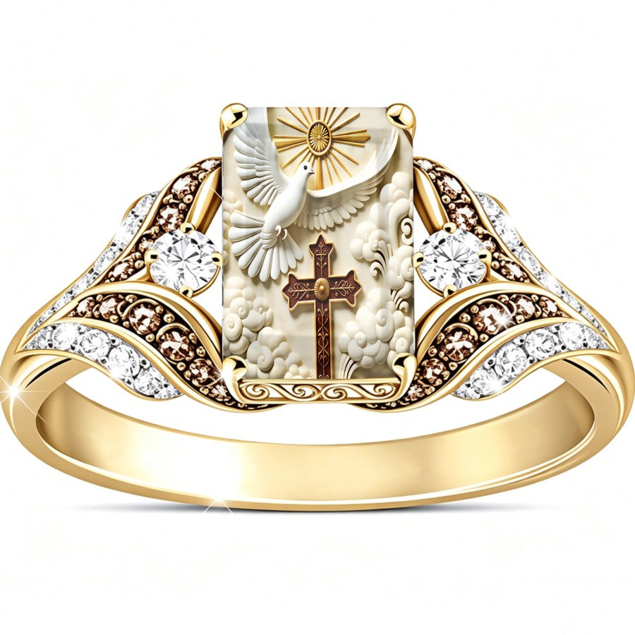 Dove & Cross Cloud Square Ring