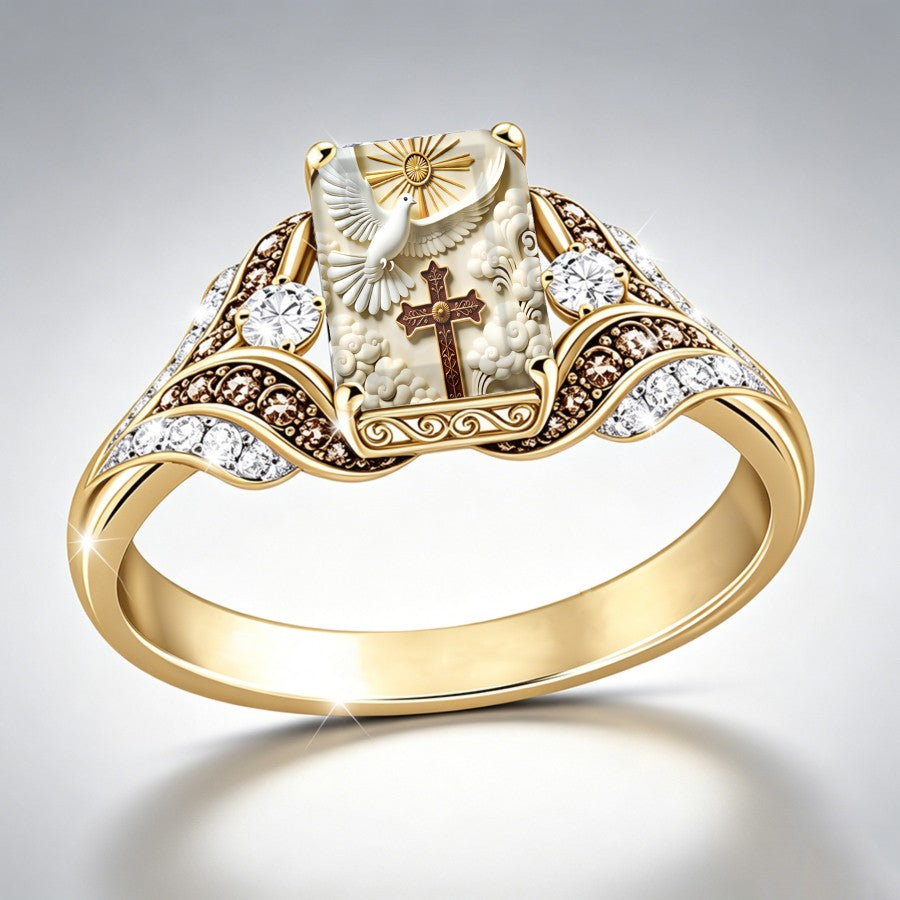 Dove & Cross Cloud Square Ring