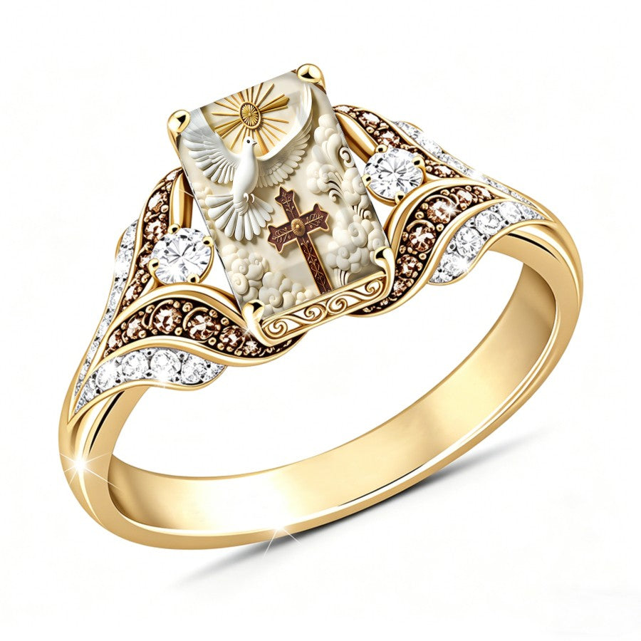 Dove & Cross Cloud Square Ring