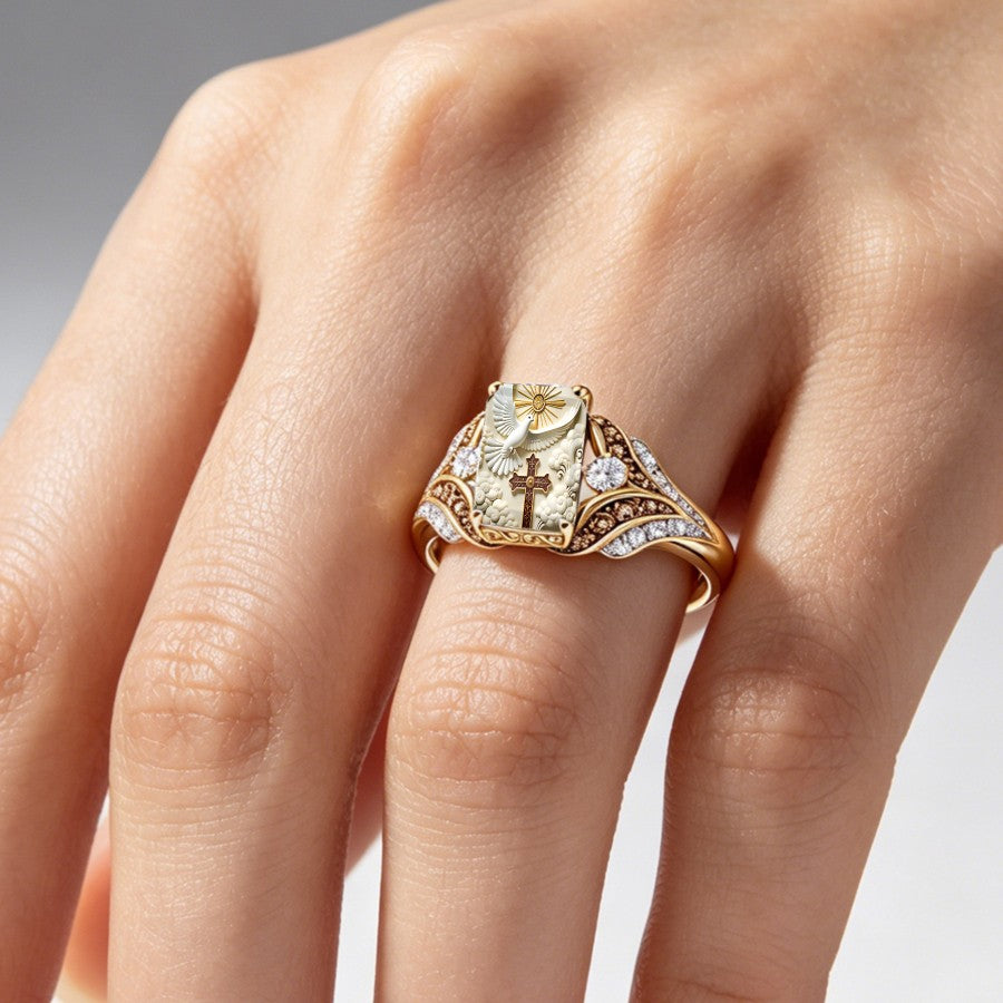Dove & Cross Cloud Square Ring