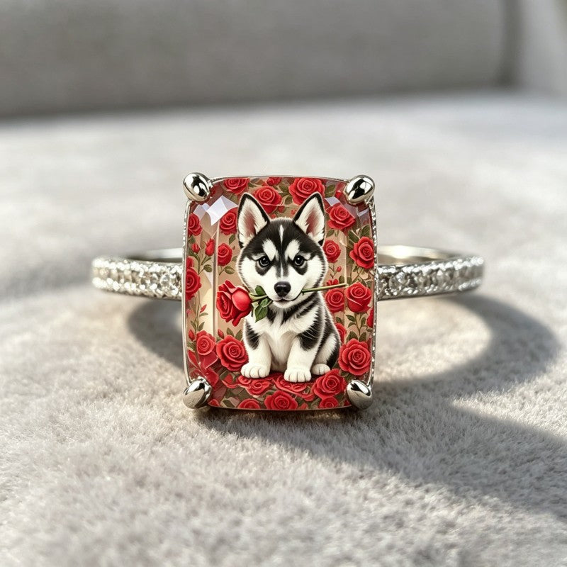 Husky Puppy Square Ring