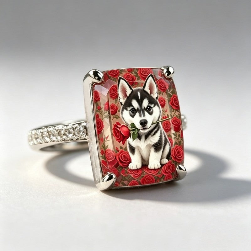 Husky Puppy Square Ring