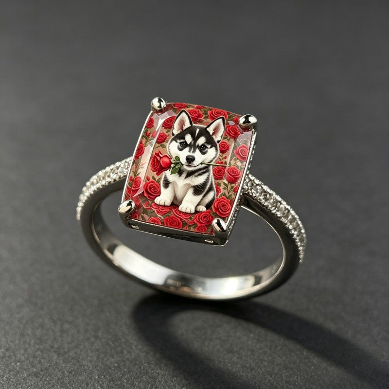 Husky Puppy Square Ring