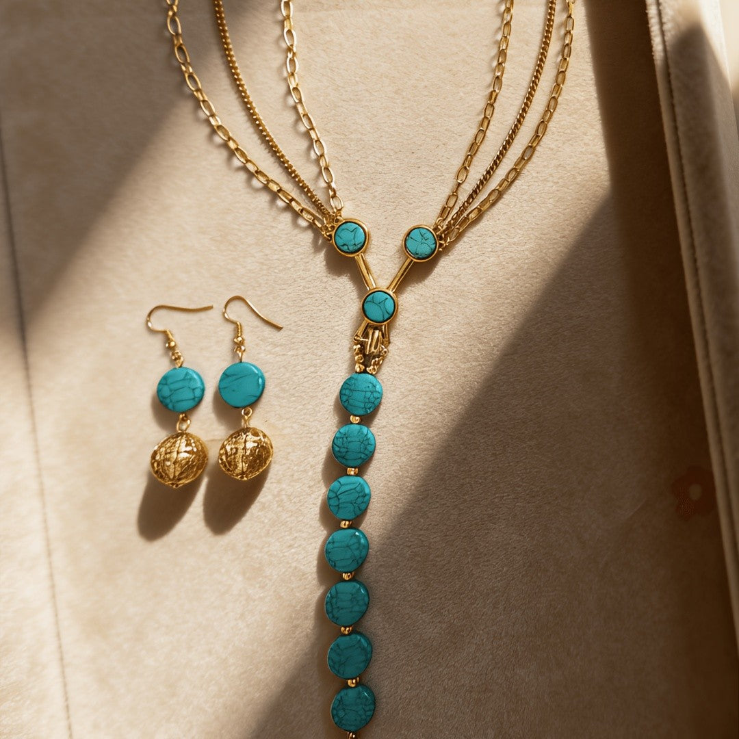 Turquoise Bead & Hollow Ball Jewelry Set