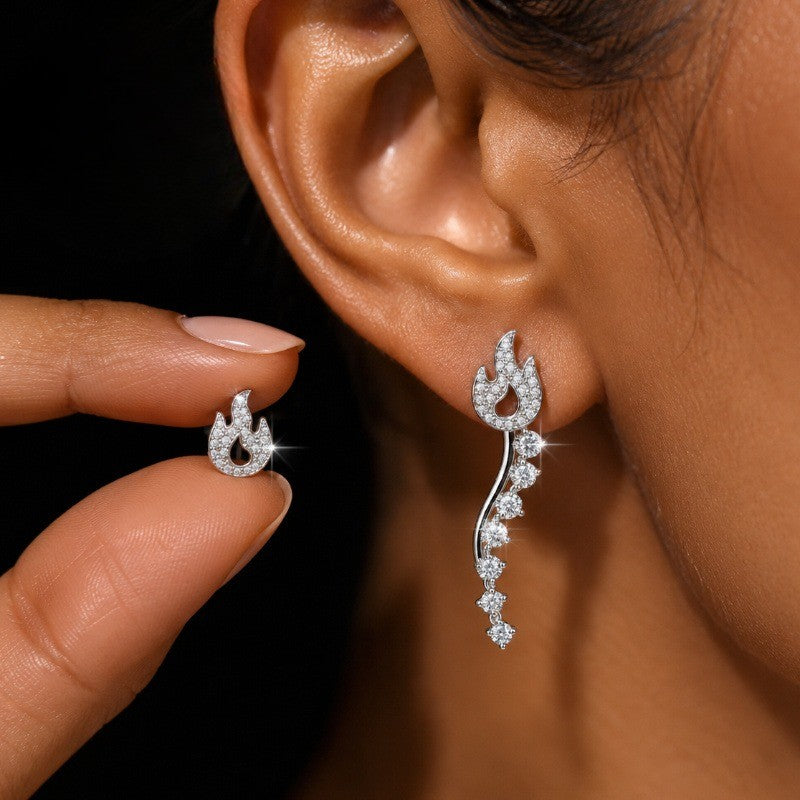 Crystal Flame Asymmetrical Earrings