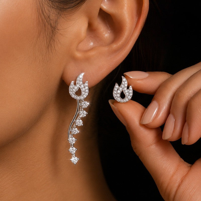 Crystal Flame Asymmetrical Earrings