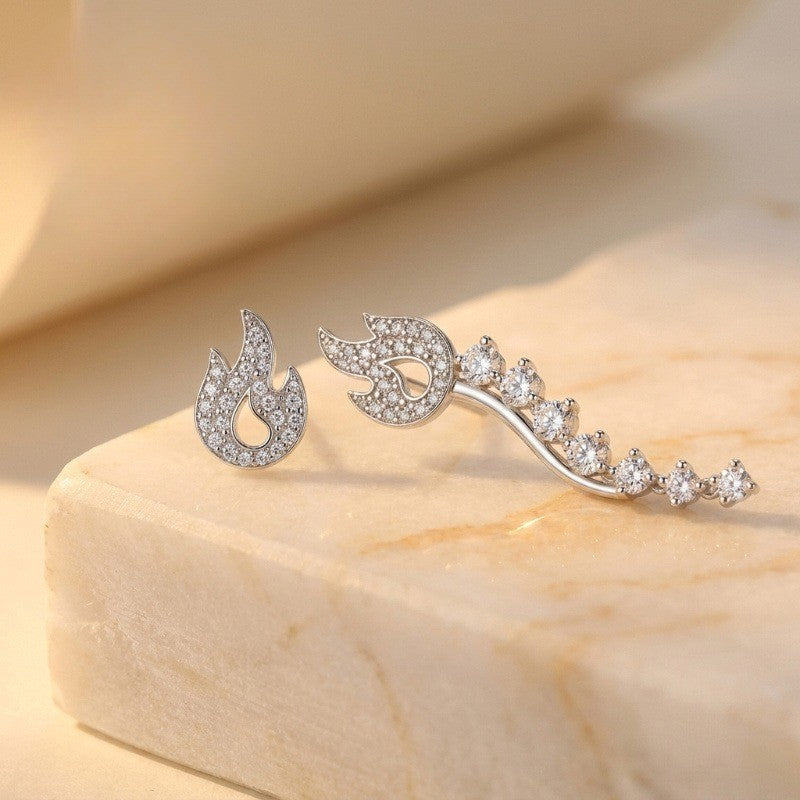 Crystal Flame Asymmetrical Earrings