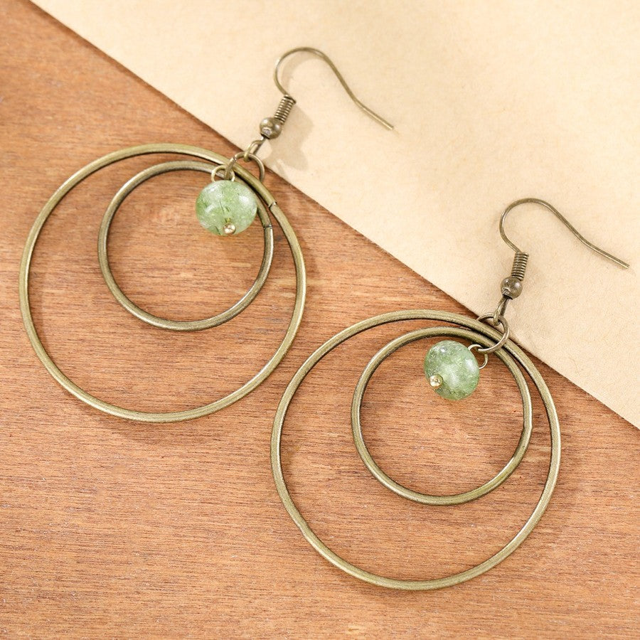 Double Hoop Green Stone Earrings