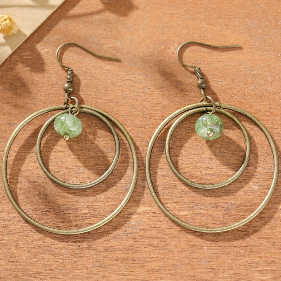 Double Hoop Green Stone Earrings