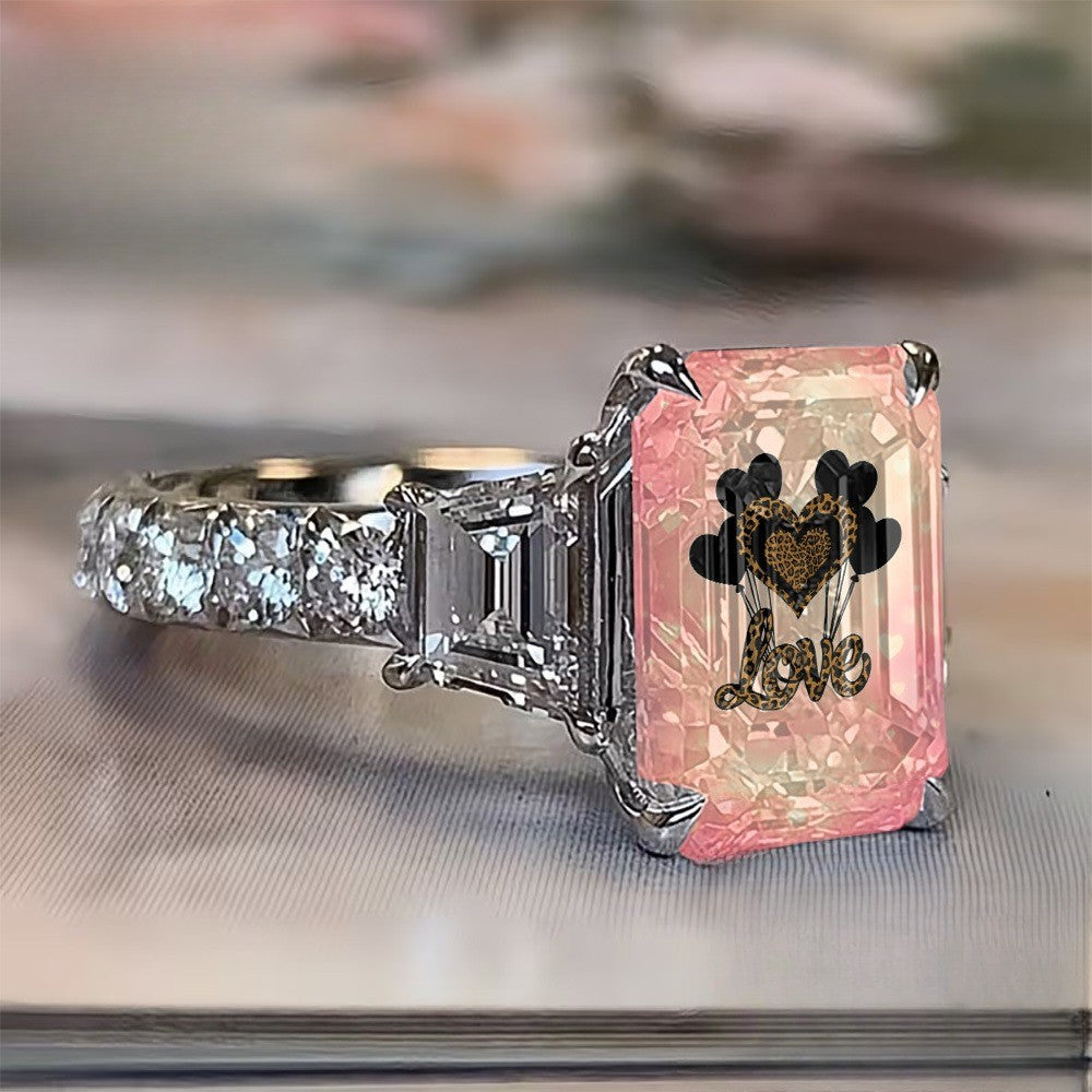 Pink Crystal Love Balloon Ring
