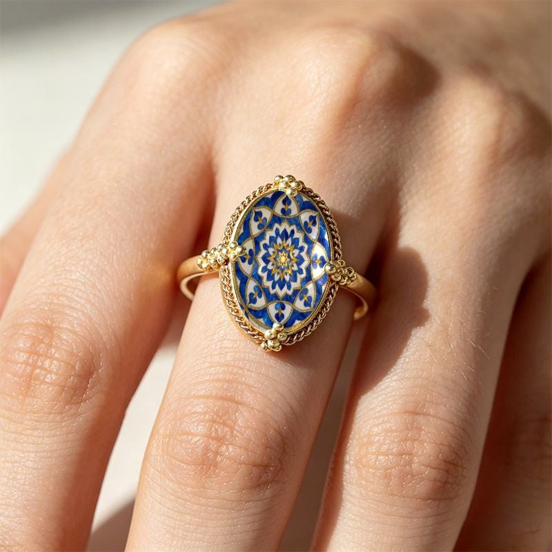 Blue Mandala Oval Ring
