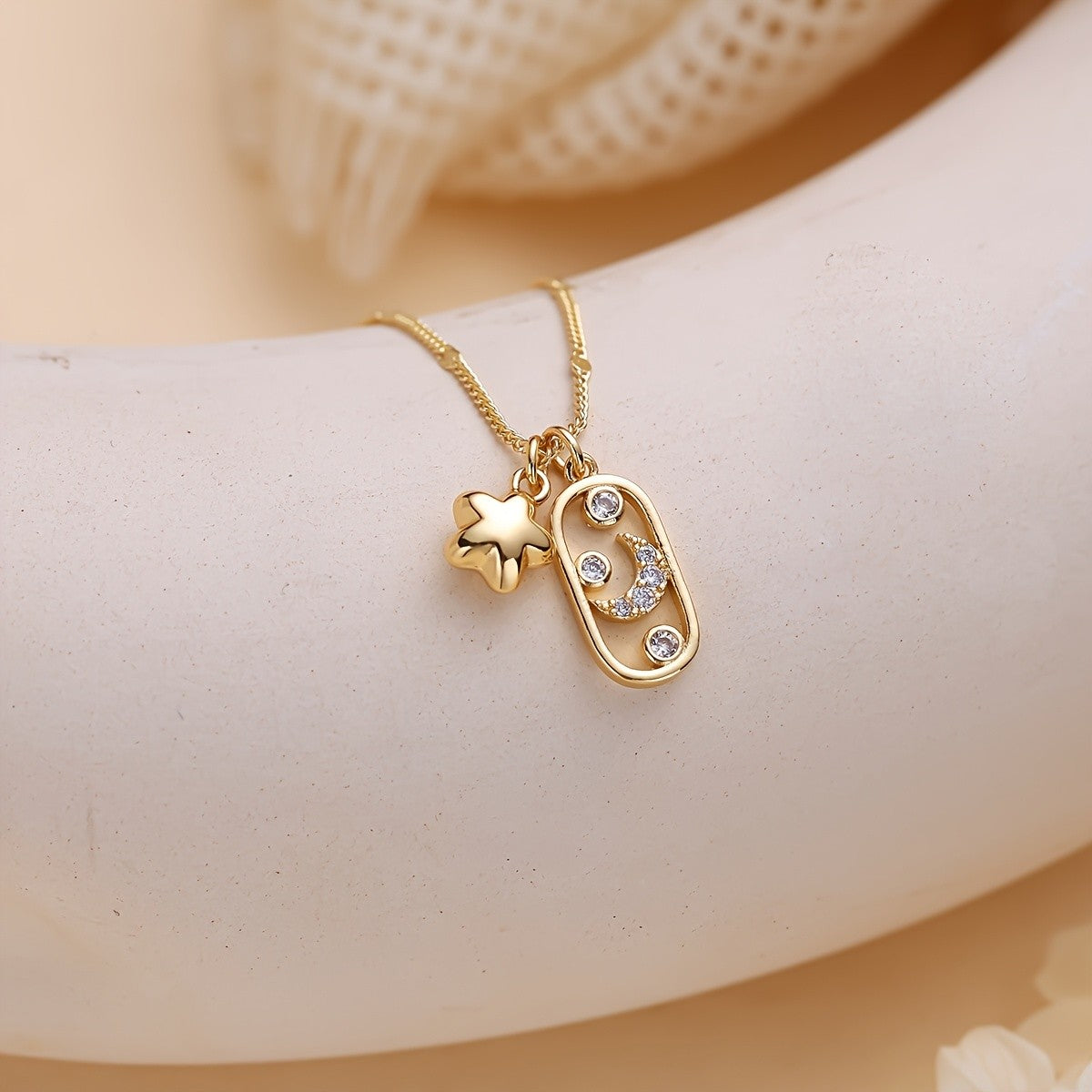 Star & Crescent Crystal Pendant Necklace