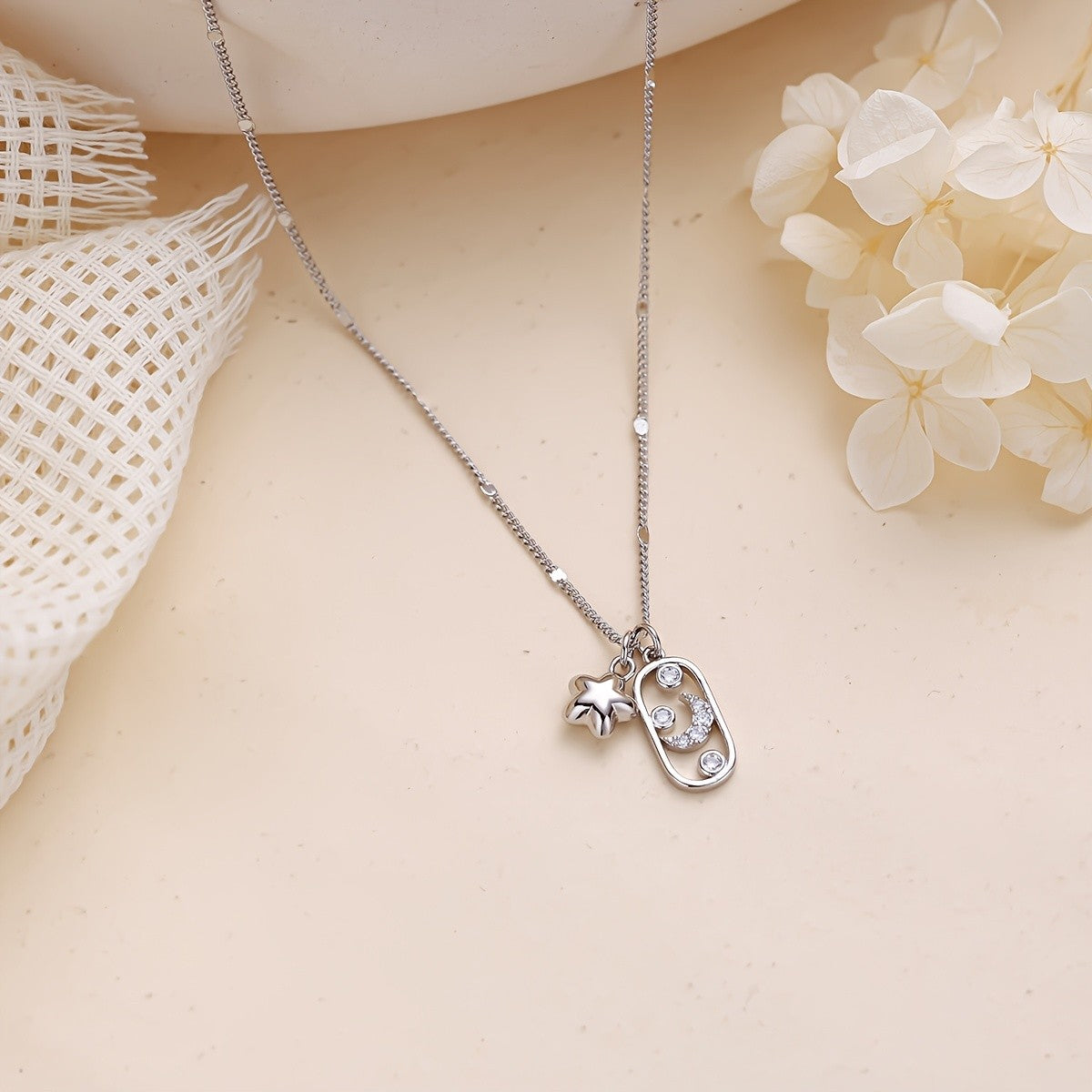 Star & Crescent Crystal Pendant Necklace