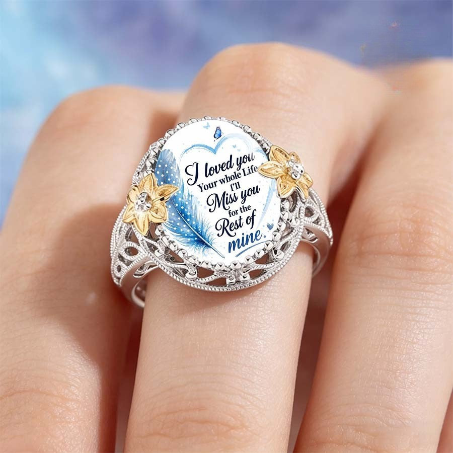 Blue Feather Heart Message Ring