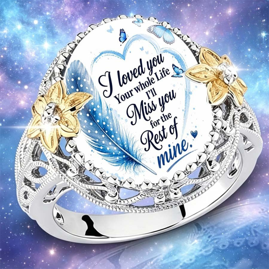 Blue Feather Heart Message Ring