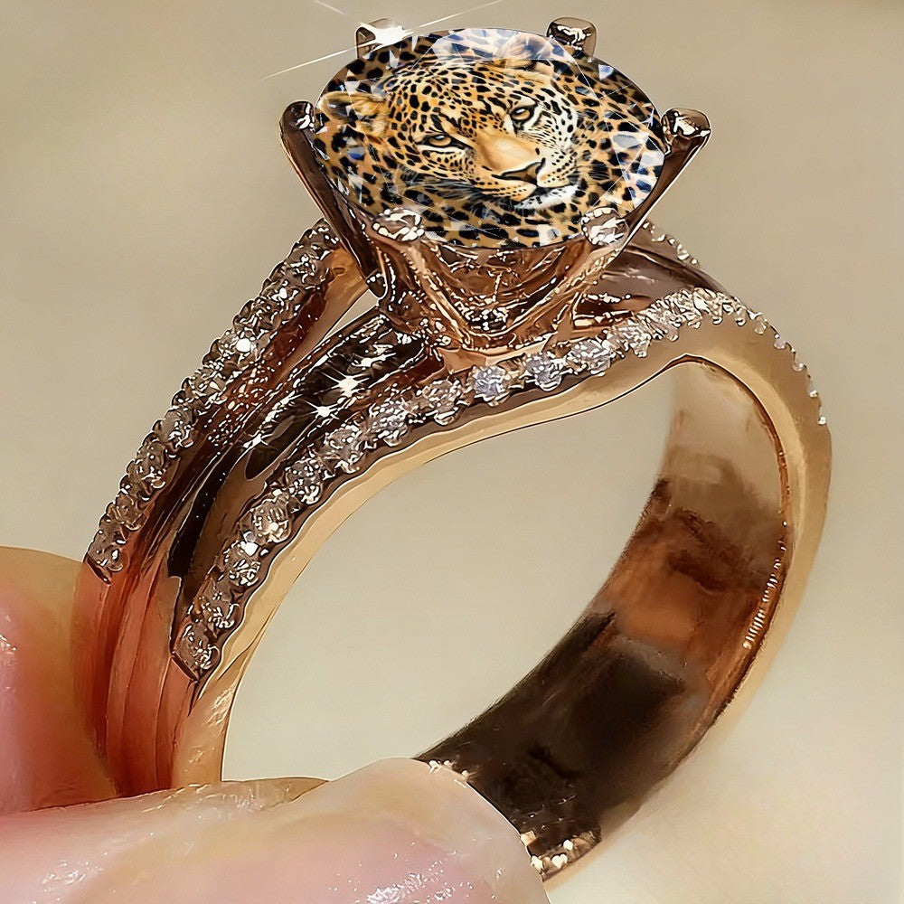 Leopard Portrait Crystal Ring