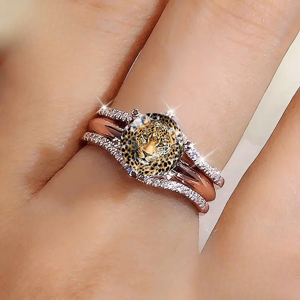 Leopard Portrait Crystal Ring