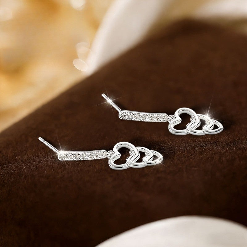 Triple Heart Bar Drop Earrings