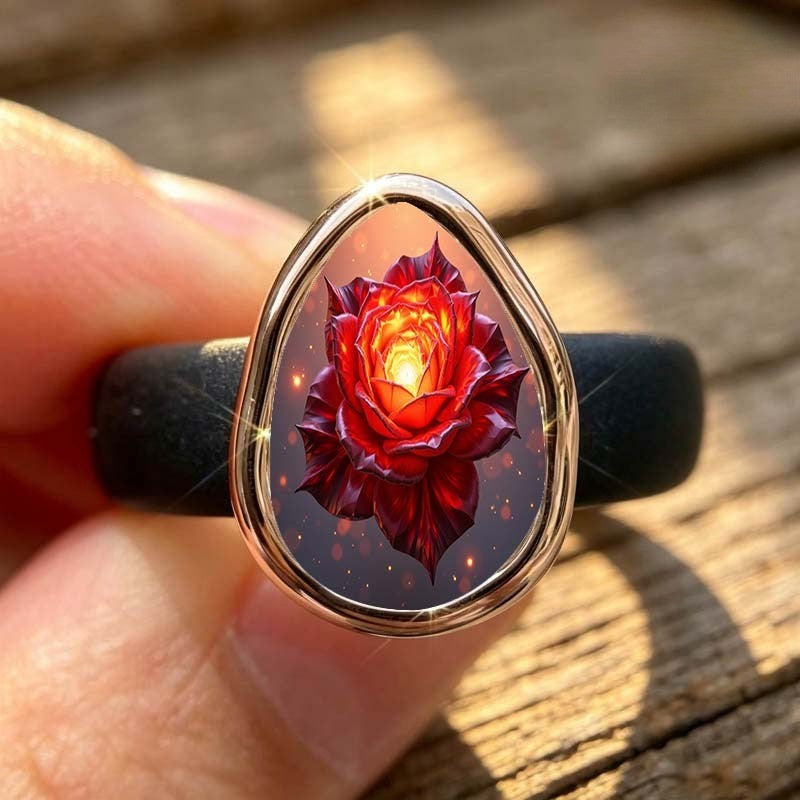 Glowing Rose Teardrop Ring