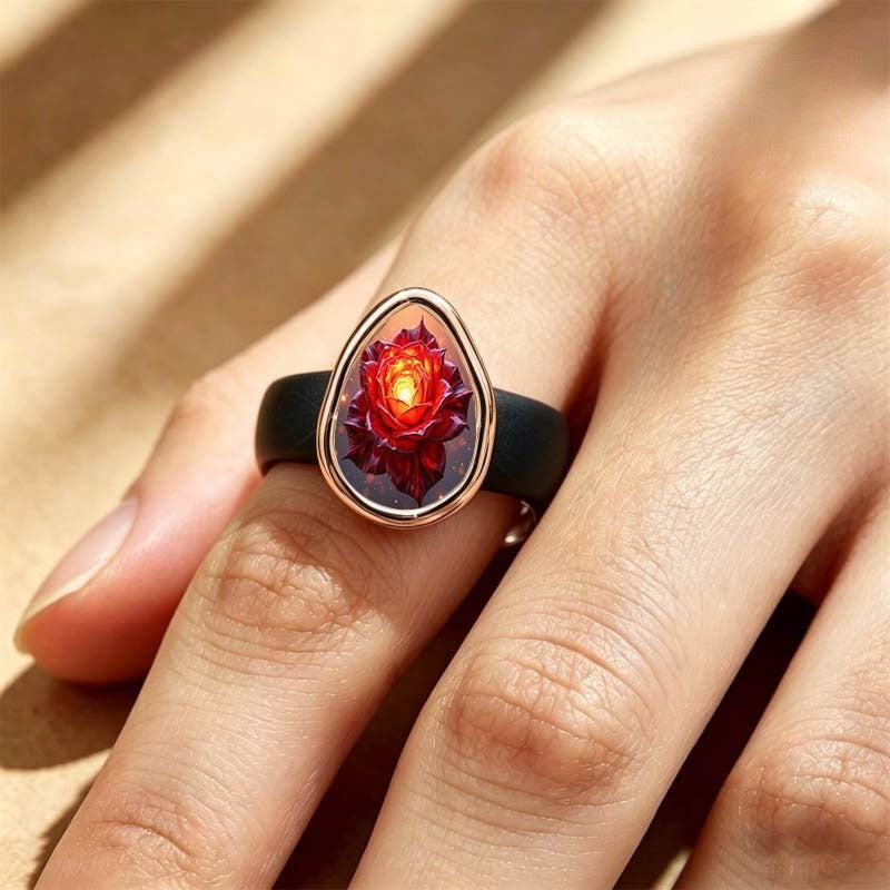 Glowing Rose Teardrop Ring