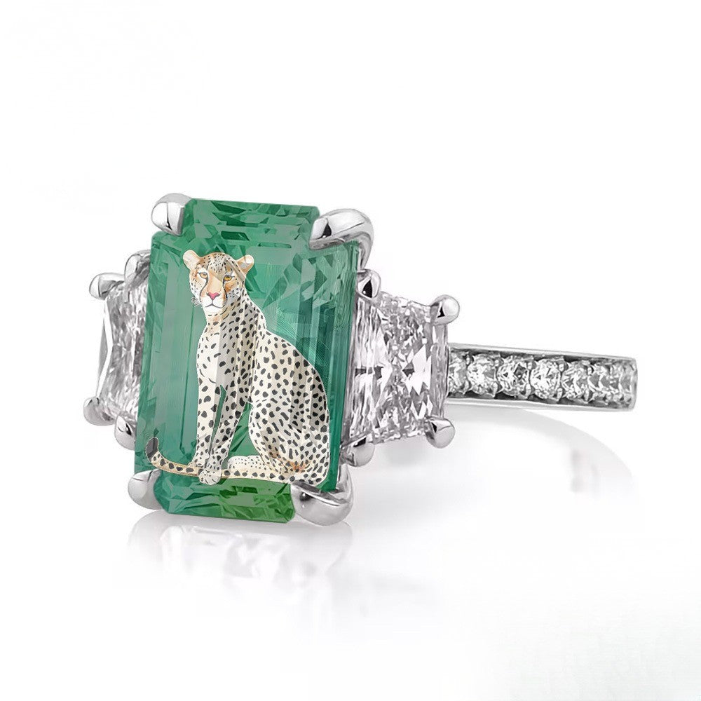 Green Cheetah Square Ring