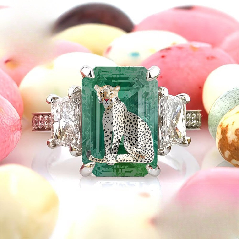 Green Cheetah Square Ring