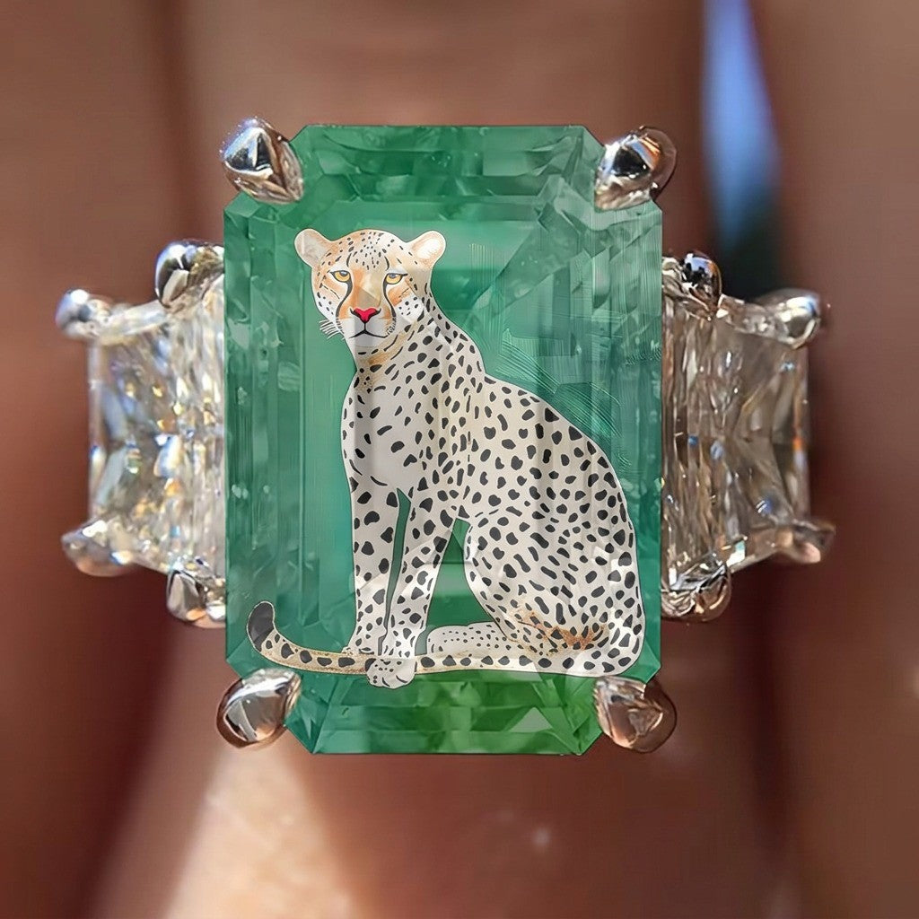 Green Cheetah Square Ring