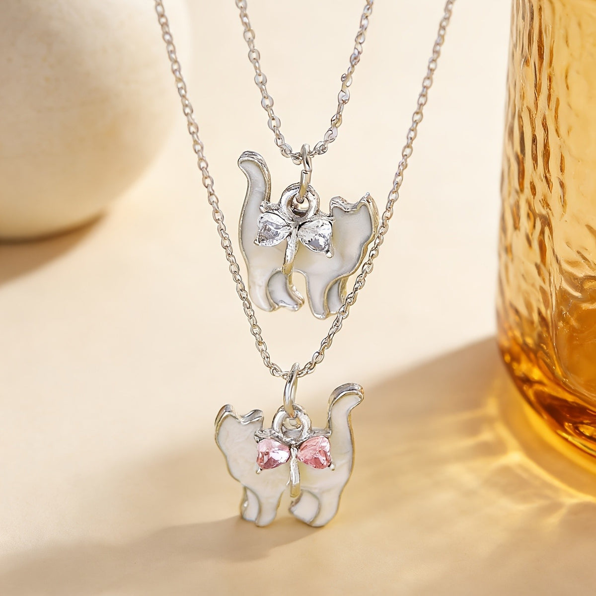 Pink Crystal Cat Necklace