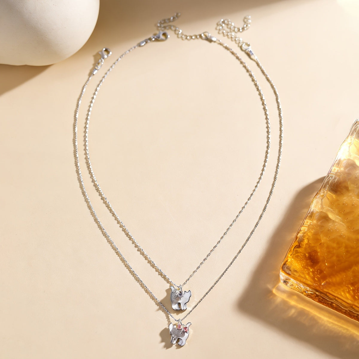 Pink Crystal Cat Necklace