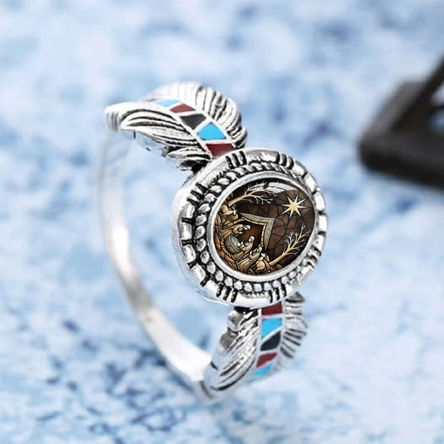 Nativity Scene Feather Ring