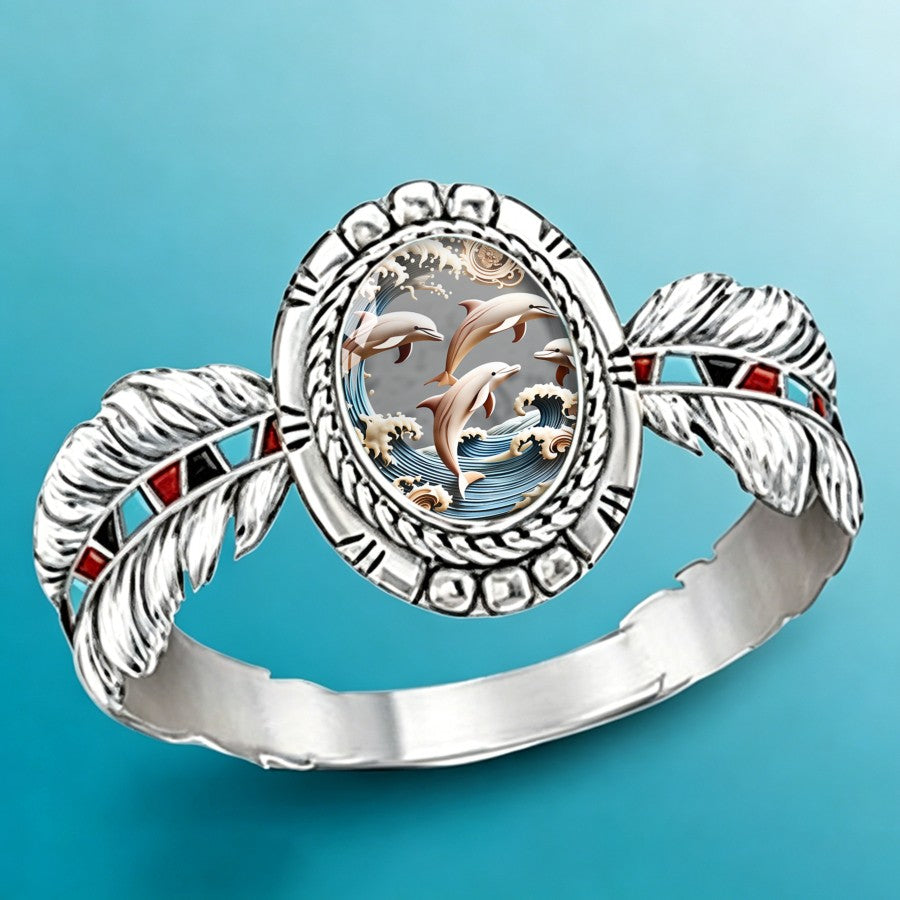 Dolphin Feather Oval Ring