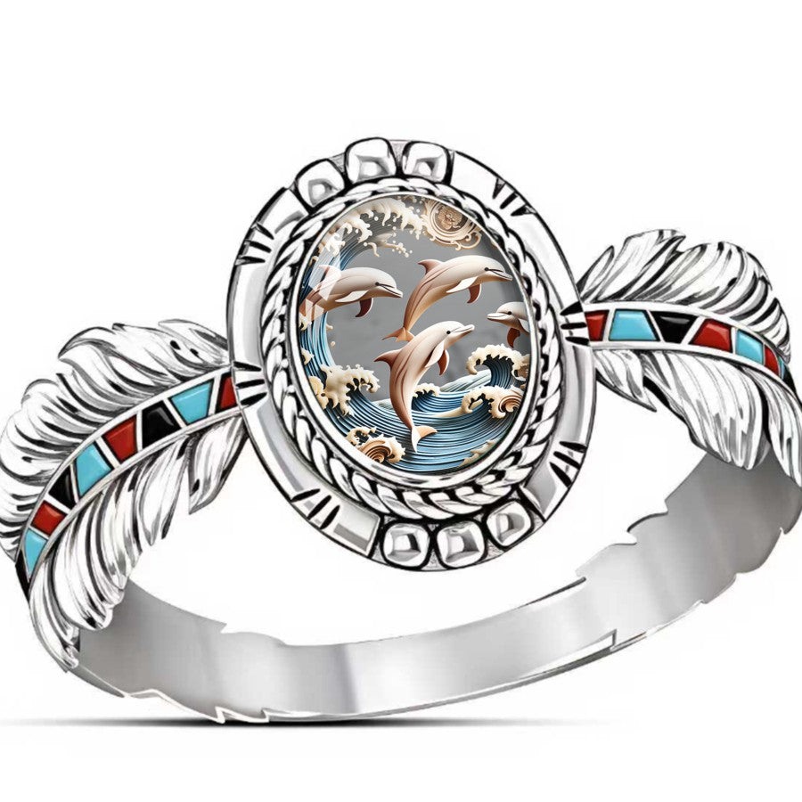 Dolphin Feather Oval Ring