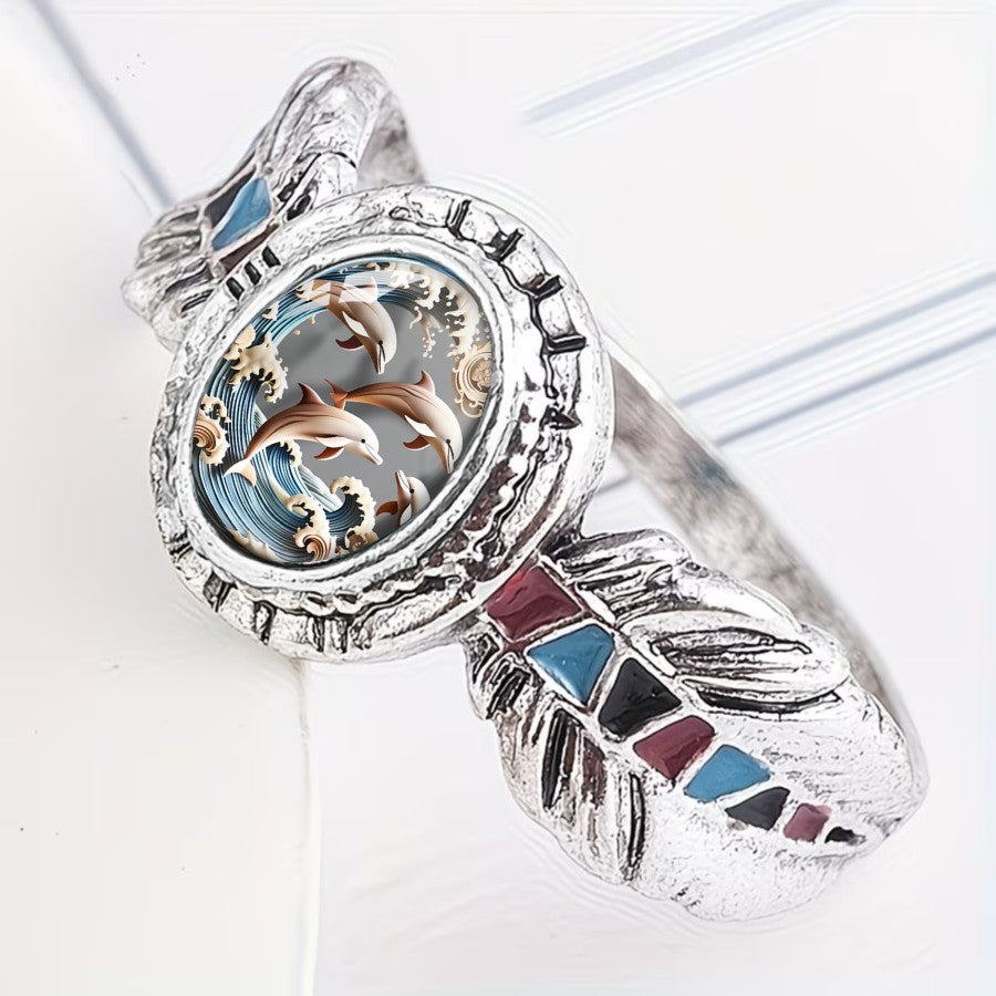 Dolphin Feather Oval Ring