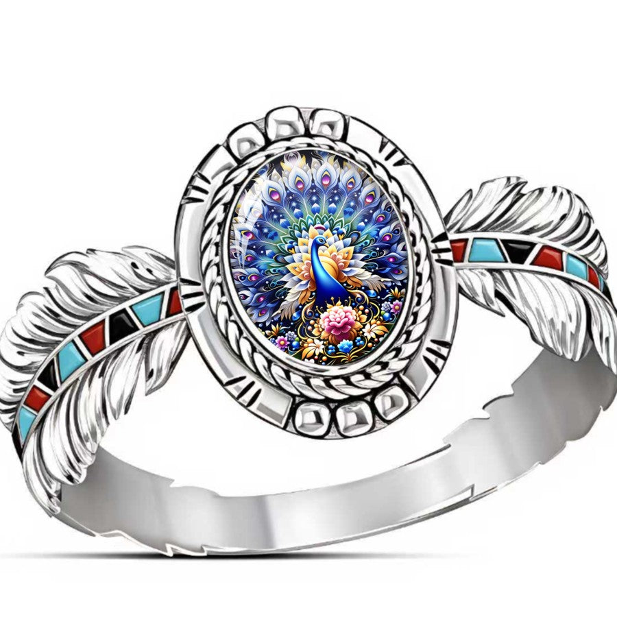 Peacock Feather Oval Ring