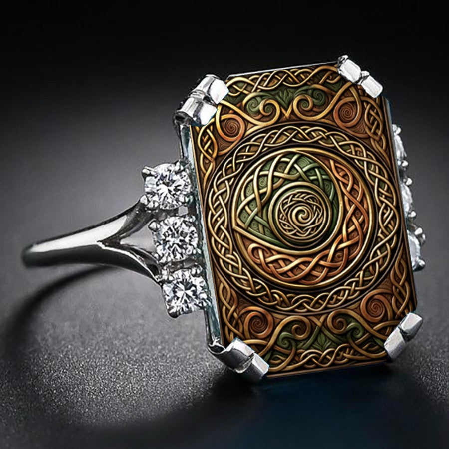Celtic Spiral Square Ring