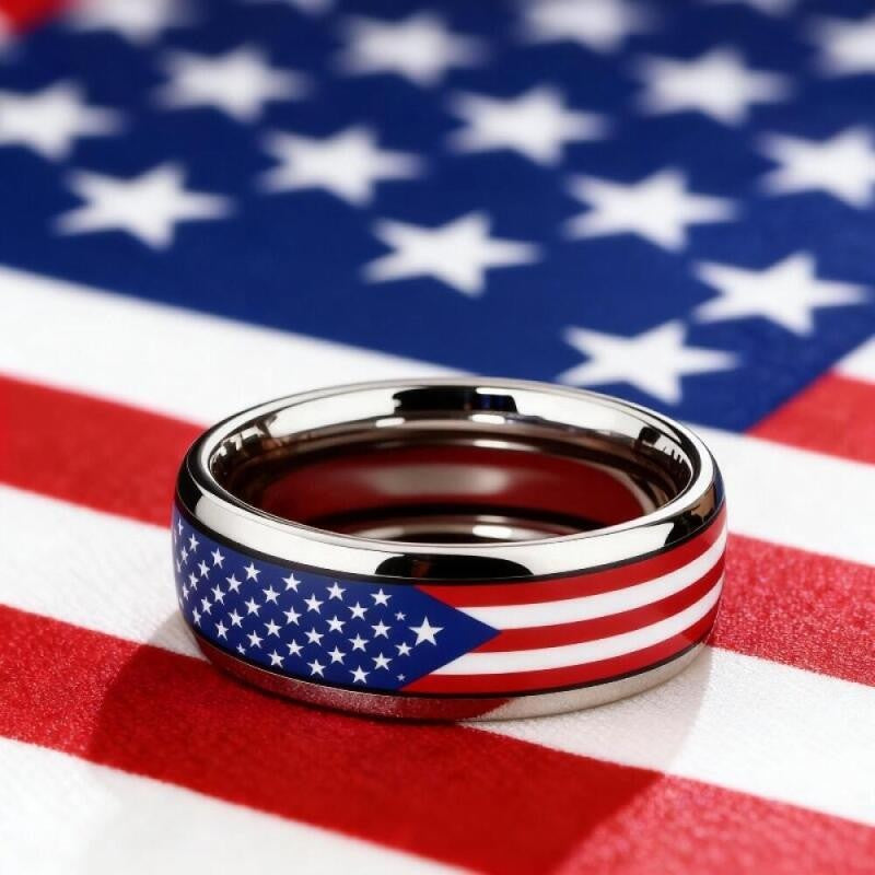 American Flag Tungsten Ring
