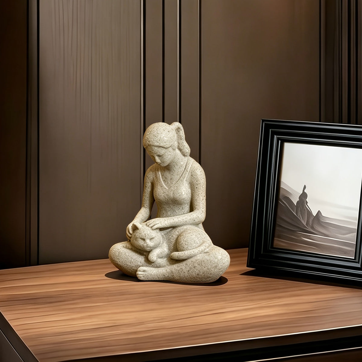 Minimalist Girl & Pet Figurine