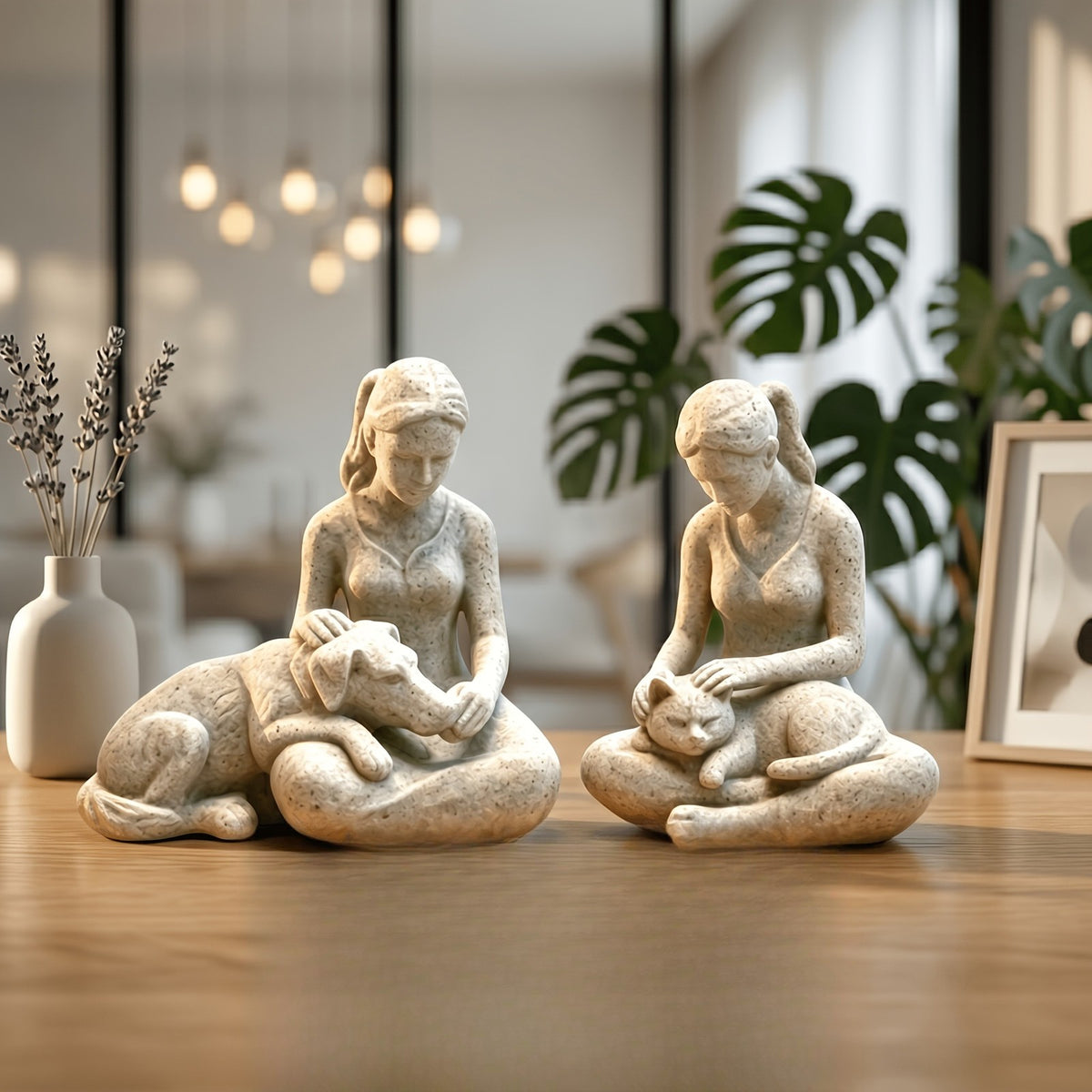 Minimalist Girl & Pet Figurine