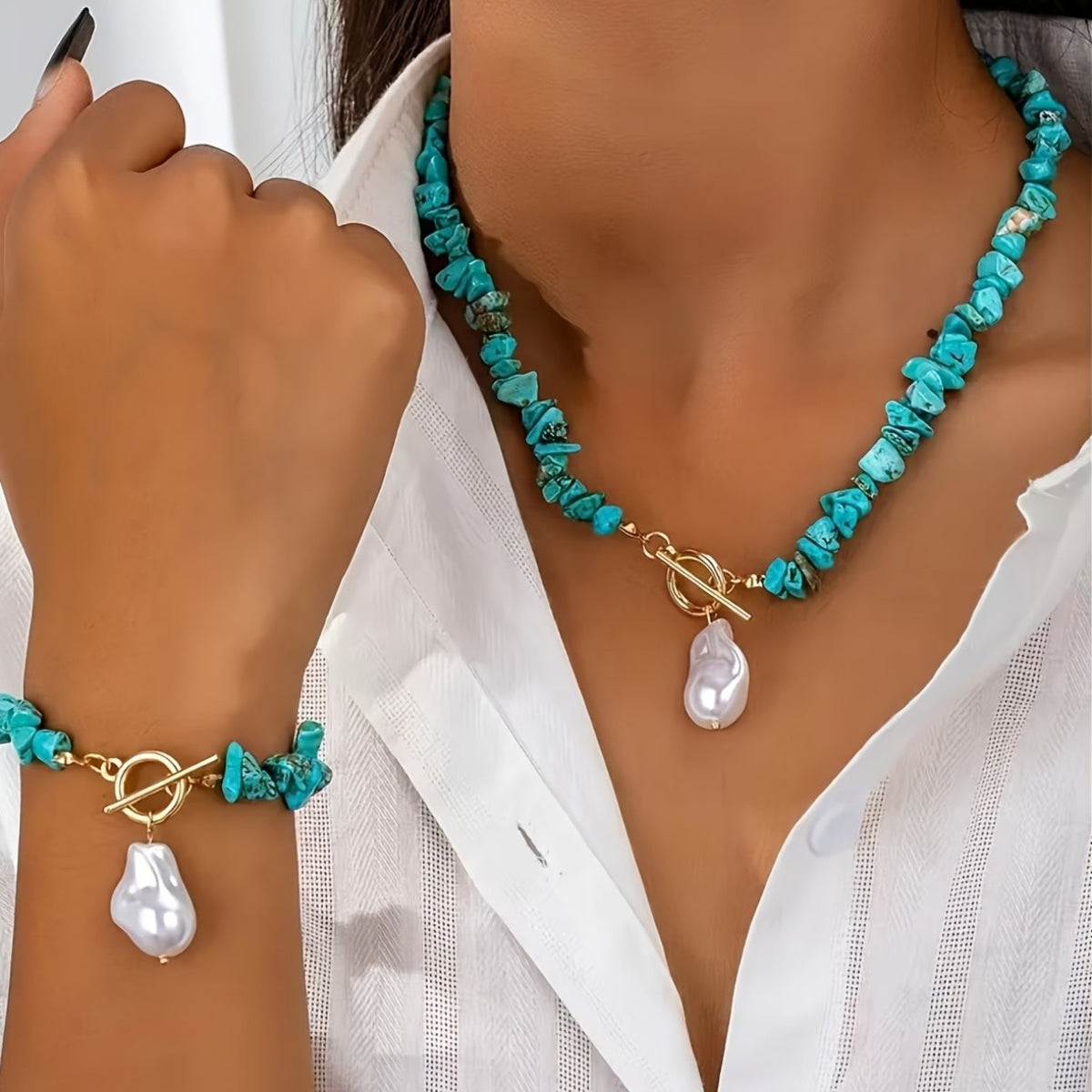 Turquoise Pearl Jewelry Set