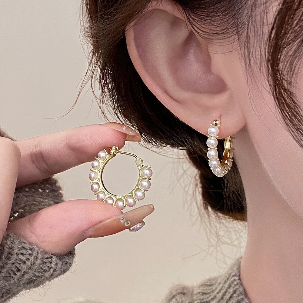 Pearl Cluster Hoop Earrings