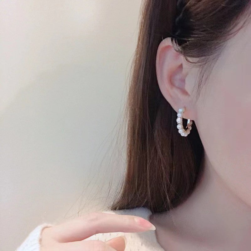 Pearl Cluster Hoop Earrings